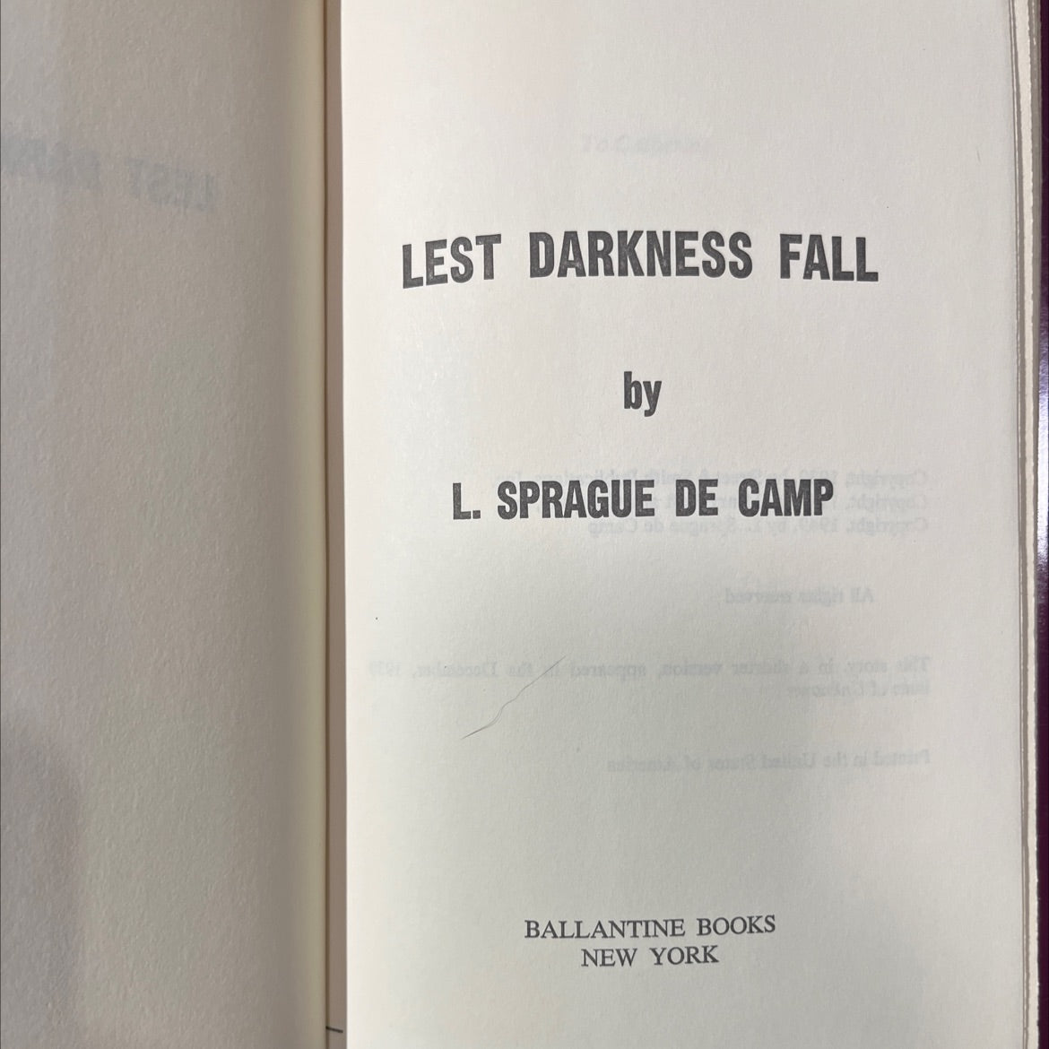 lest darkness fall book, by l. sprague de camp, 1949 Hardcover image 2
