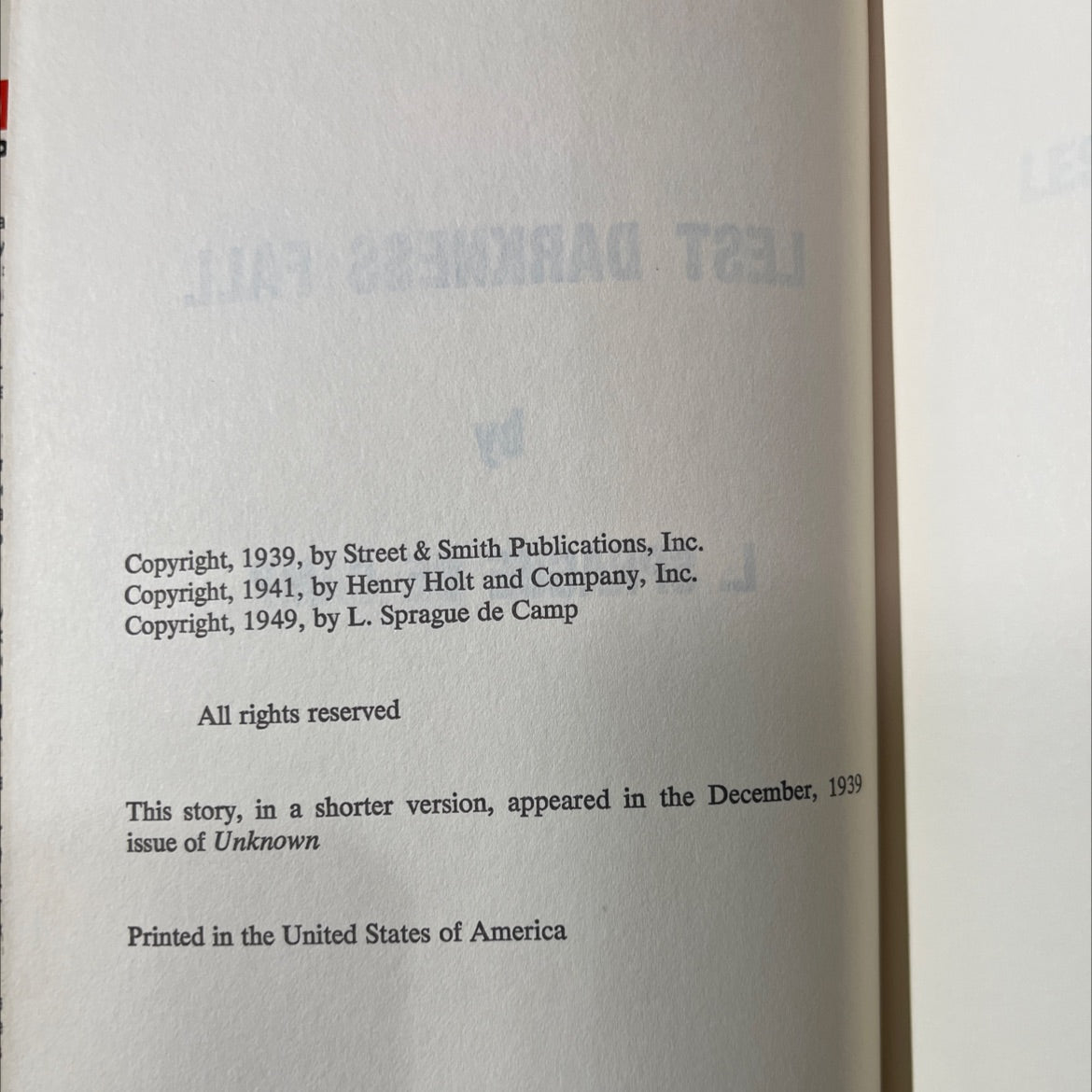 lest darkness fall book, by l. sprague de camp, 1949 Hardcover image 3