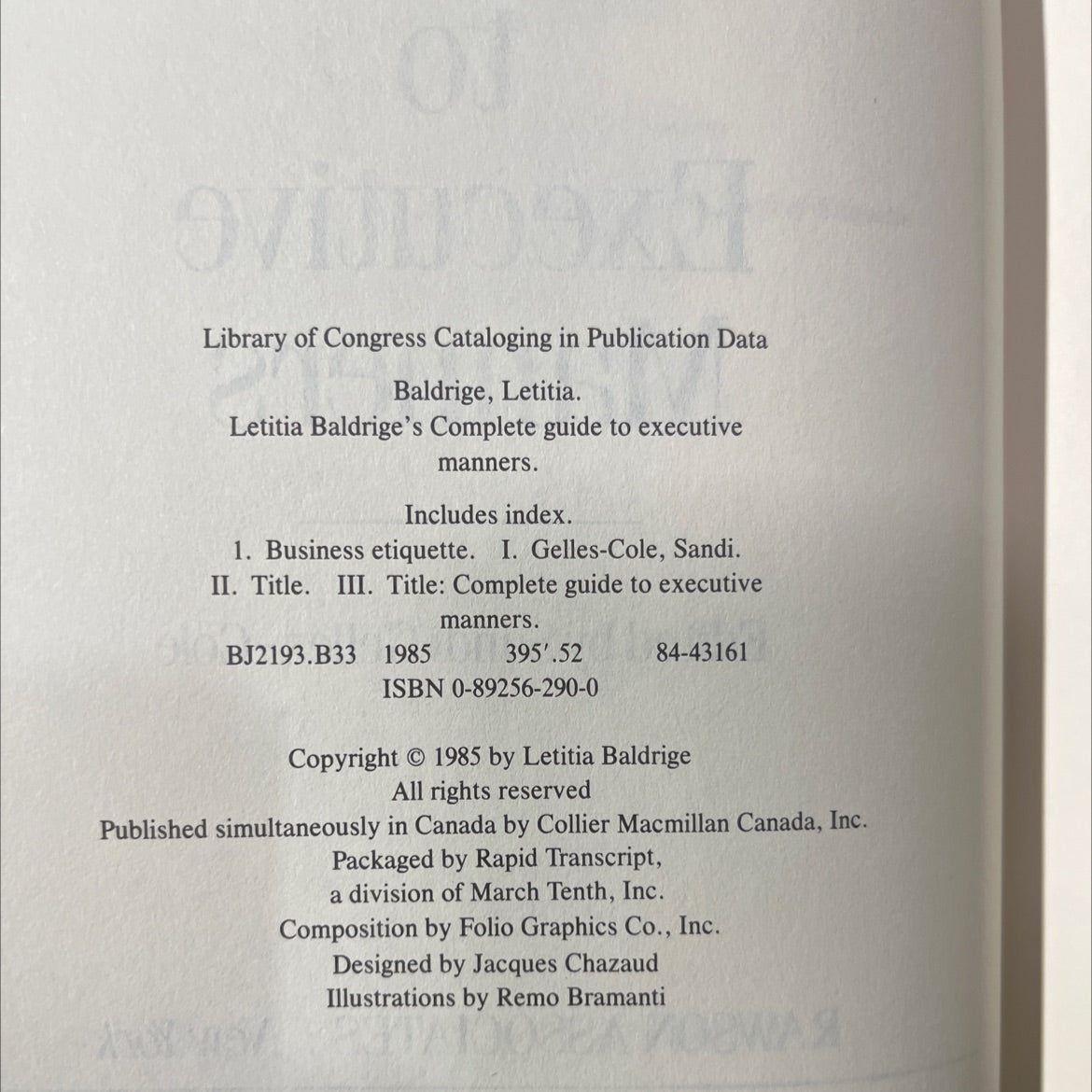 letitia baldrige's complete guide to executive manners book, by letitia baldrige, 1985 Hardcover image 3