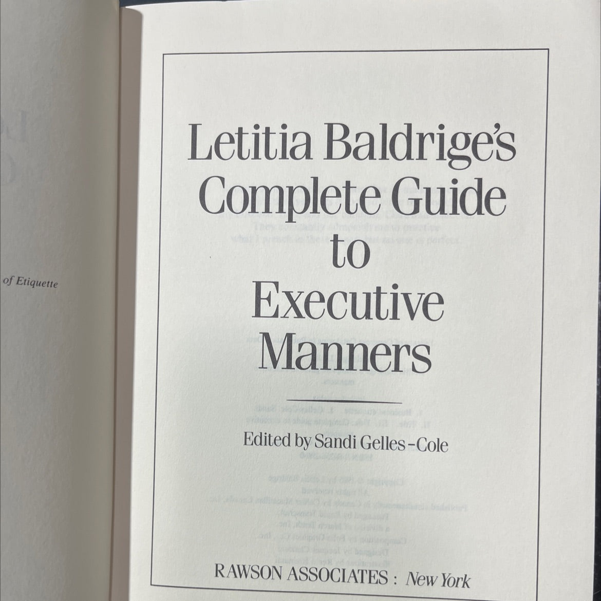 letitia baldrige's complete guide to executive manners book, by letitia baldrige, 1985 Hardcover image 2