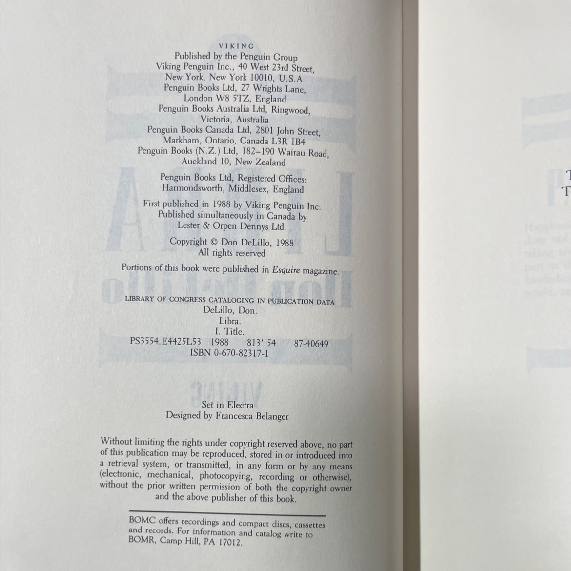 libra book, by Don DeLillo, 1988 Hardcover image 3