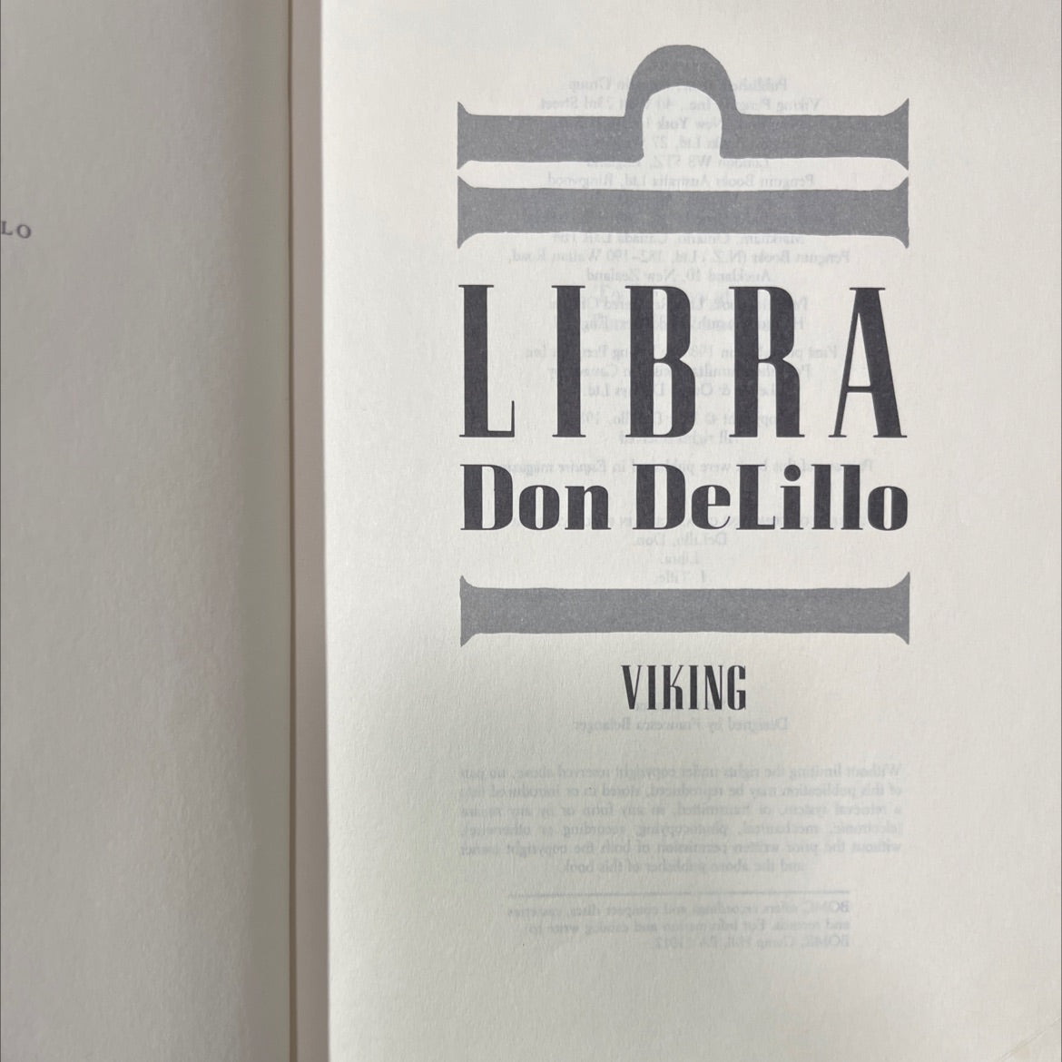 libra book, by Don DeLillo, 1988 Hardcover image 2