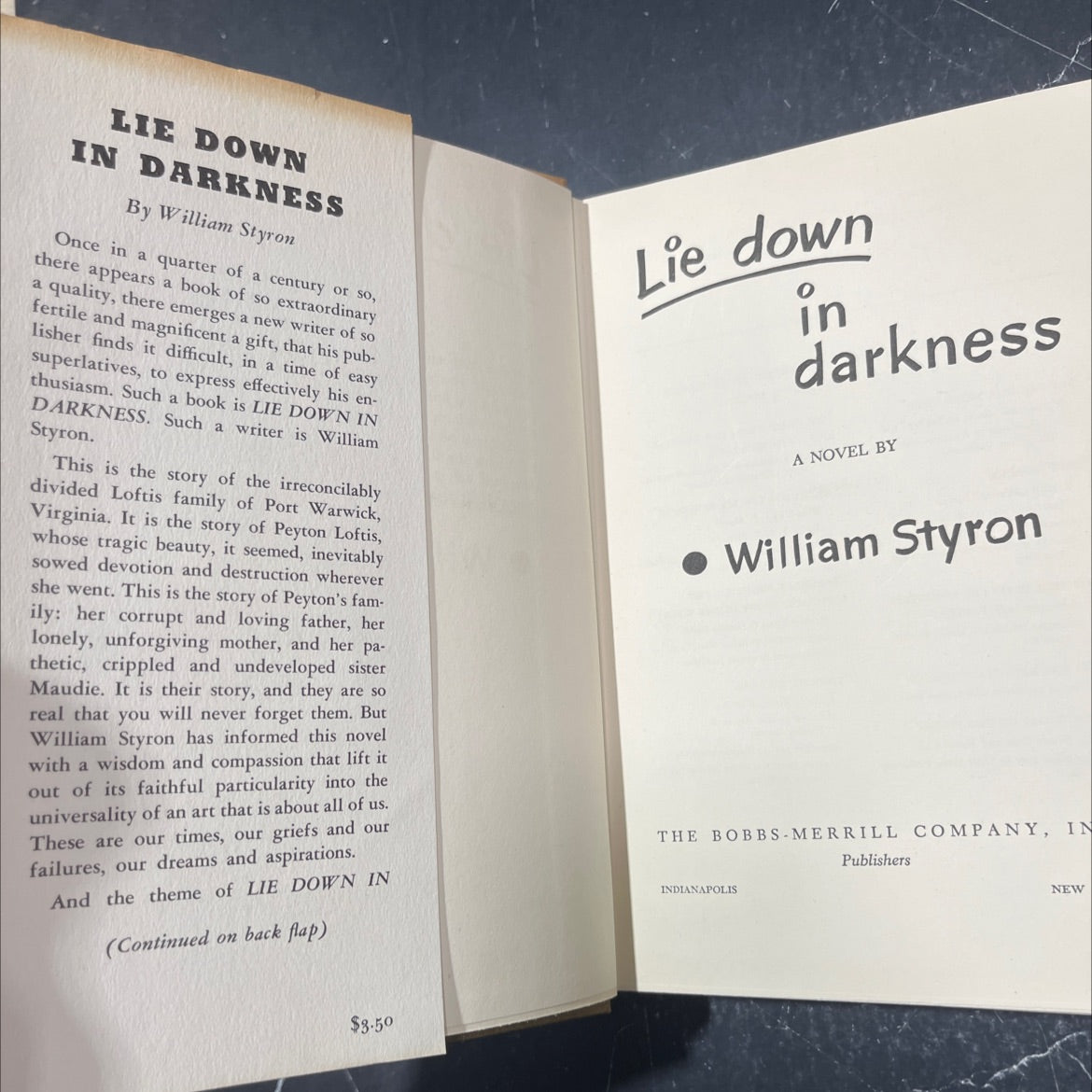 lie down in darkness book, by William Styron, 1951 Hardcover image 4