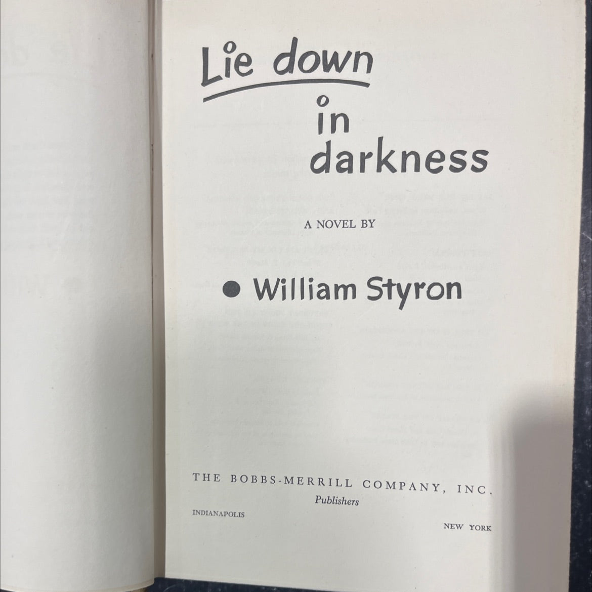 lie down in darkness book, by William Styron, 1951 Hardcover image 2