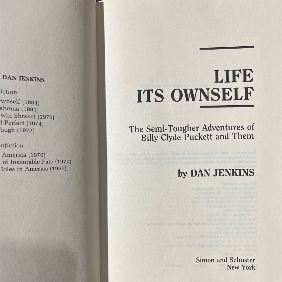 life its ownself book, by dan jenkins, 1984 Hardcover image 2