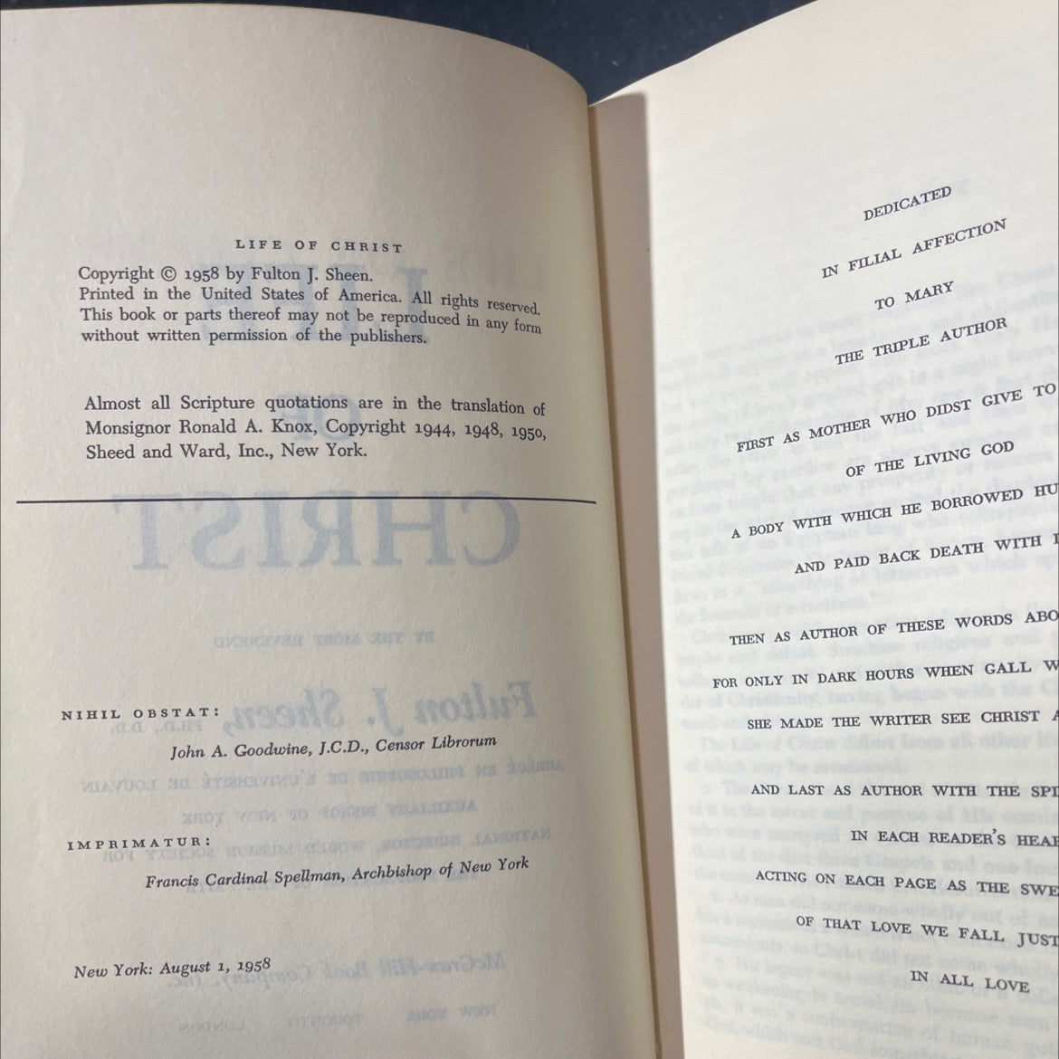 life of christ book, by Fulton J. Sheen, 1958 Hardcover image 3