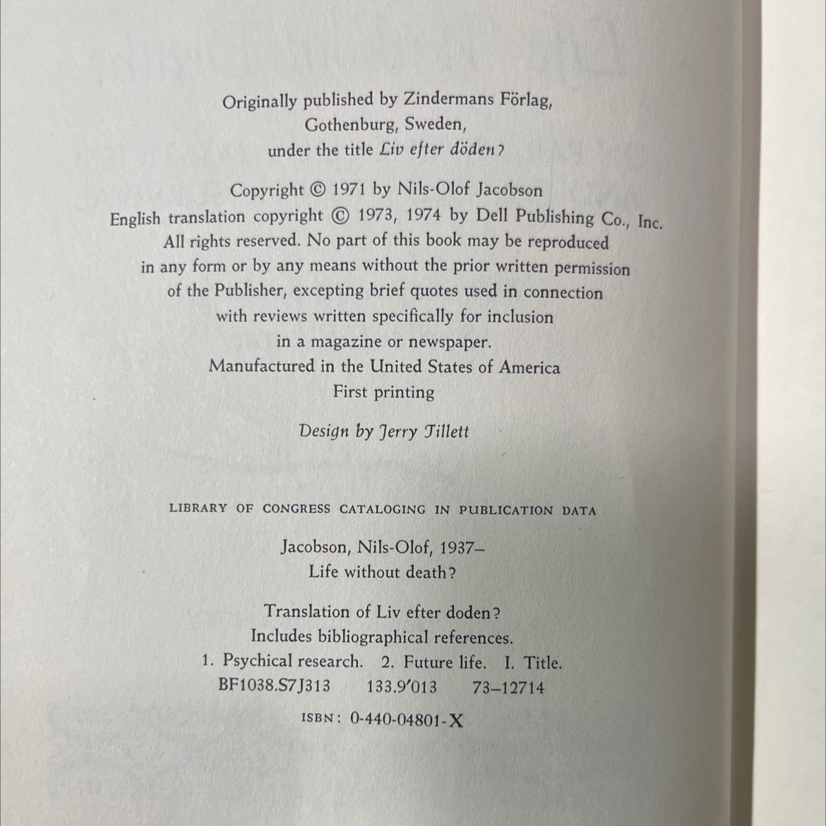 life without death? book, by Nils O. Jacobson, 1974 Hardcover image 3