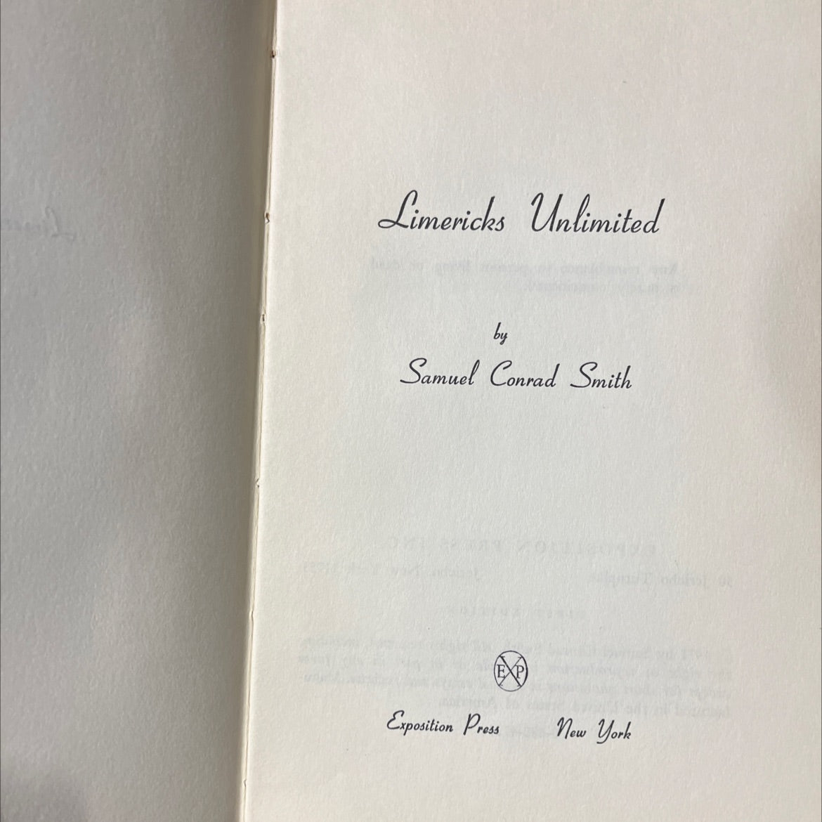 SIGNED limericks unlimited book, by samuel conrad smith, 1971 Hardcover image 2