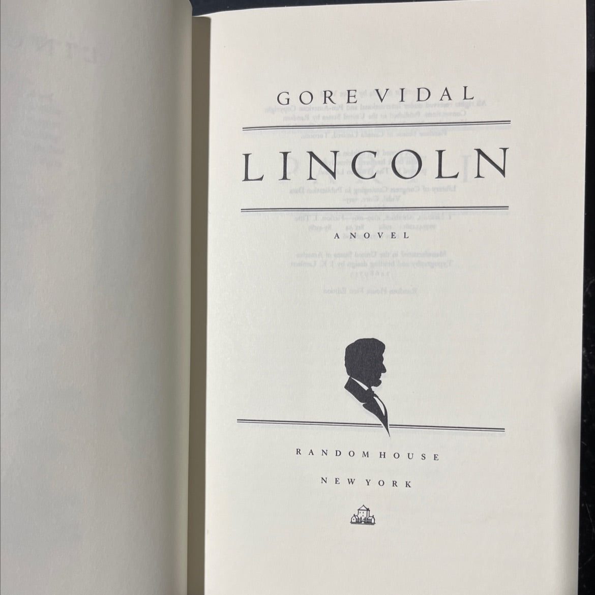 lincoln book, by gore vidal, 1984 Hardcover image 2