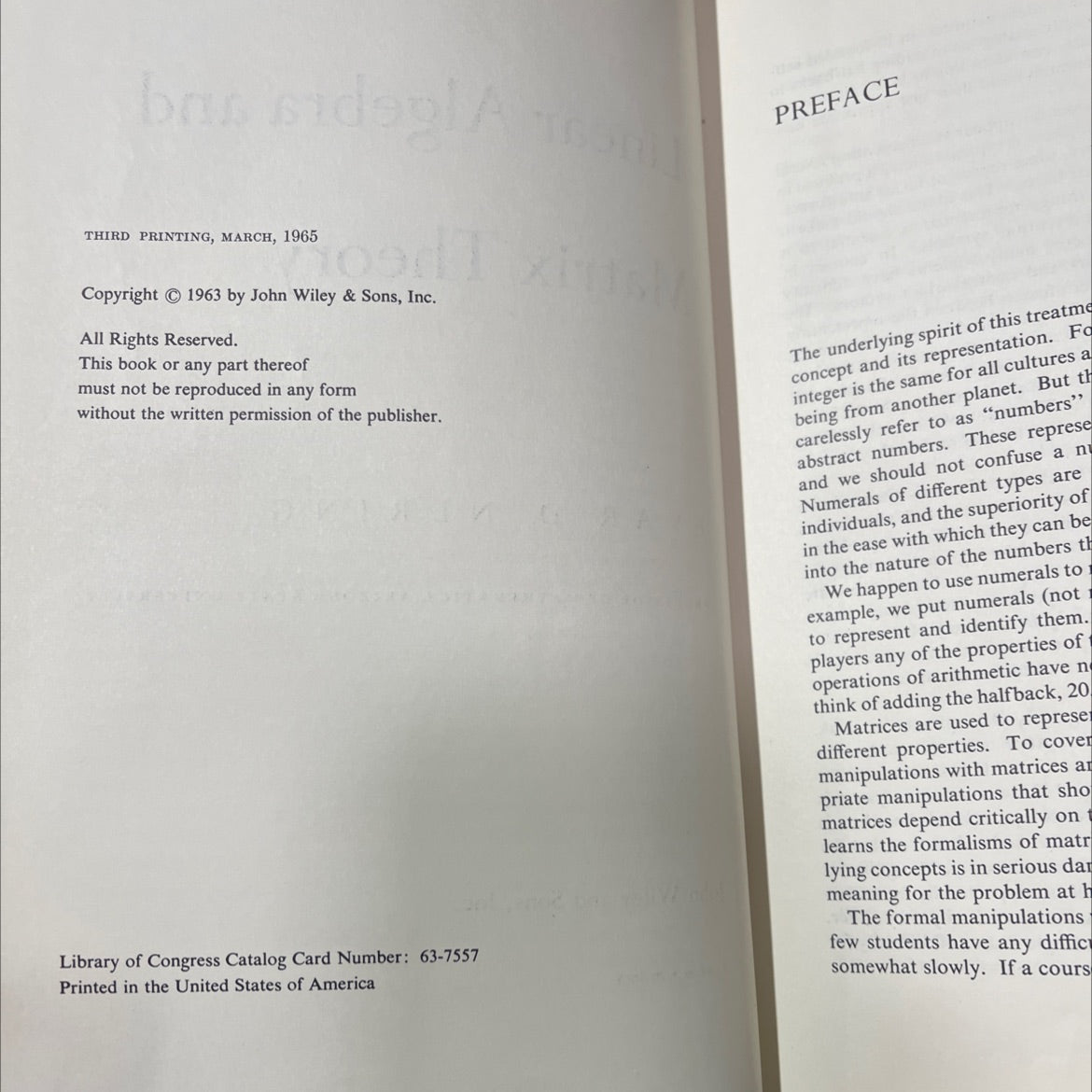 linear algebra and matrix theory book, by evar d. nering, 1965 Hardcover image 3