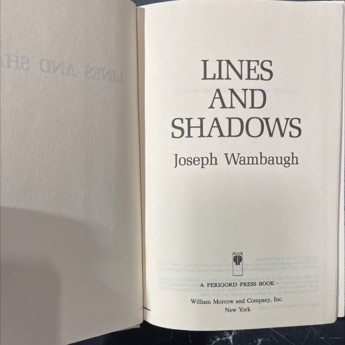 lines and shadows book, by Joseph Wambaugh, 1984 Hardcover image 2