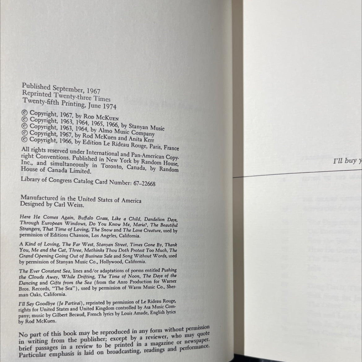 listen to the warm book, by rod mckuen, 1974 Hardcover image 3