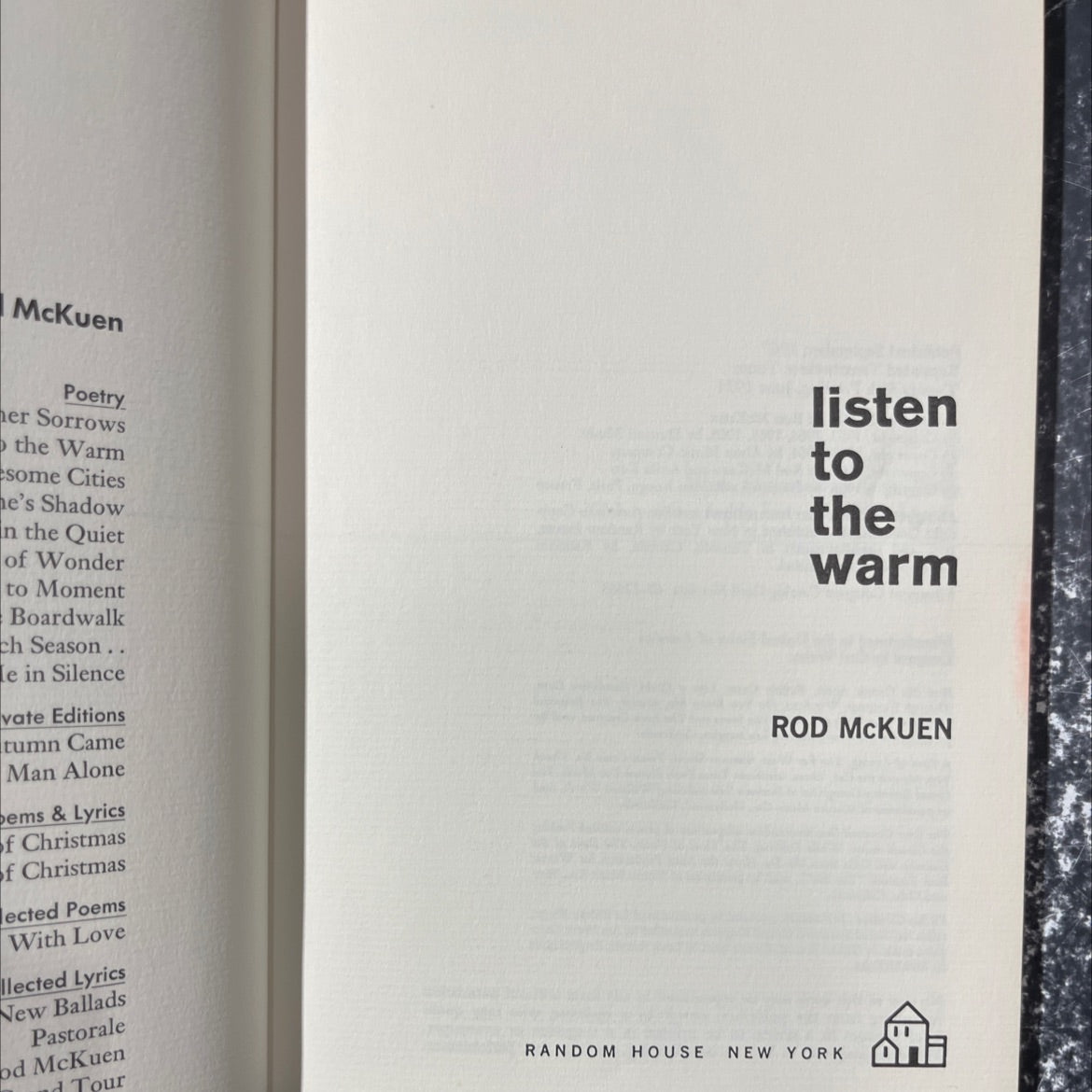 listen to the warm book, by rod mckuen, 1974 Hardcover image 2