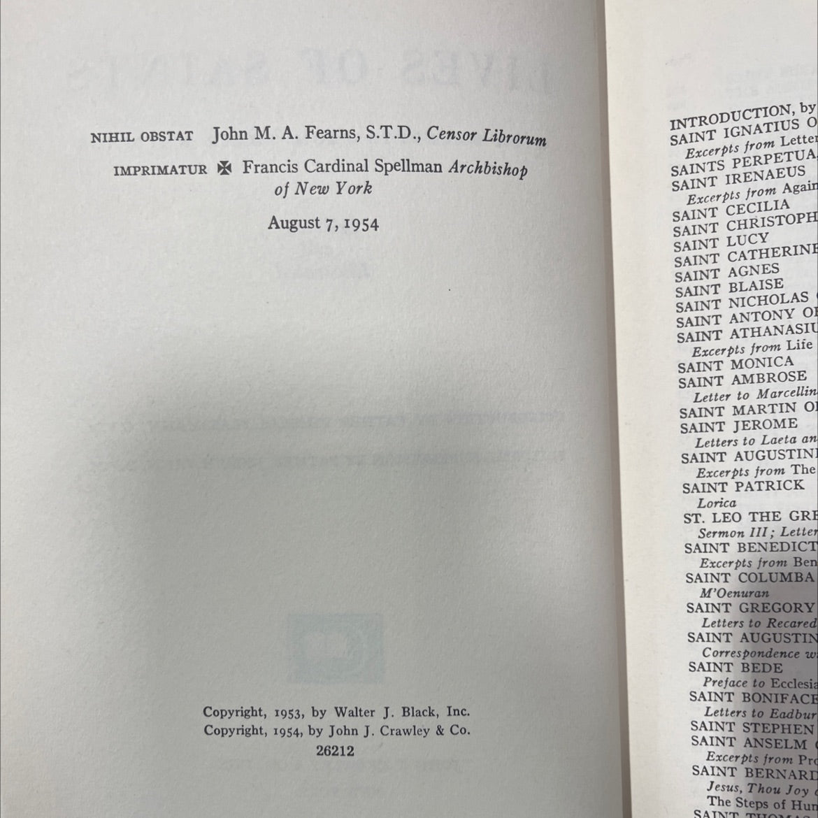 lives of saints with excerpts from their writings book, by unknown, 1954 Hardcover image 3