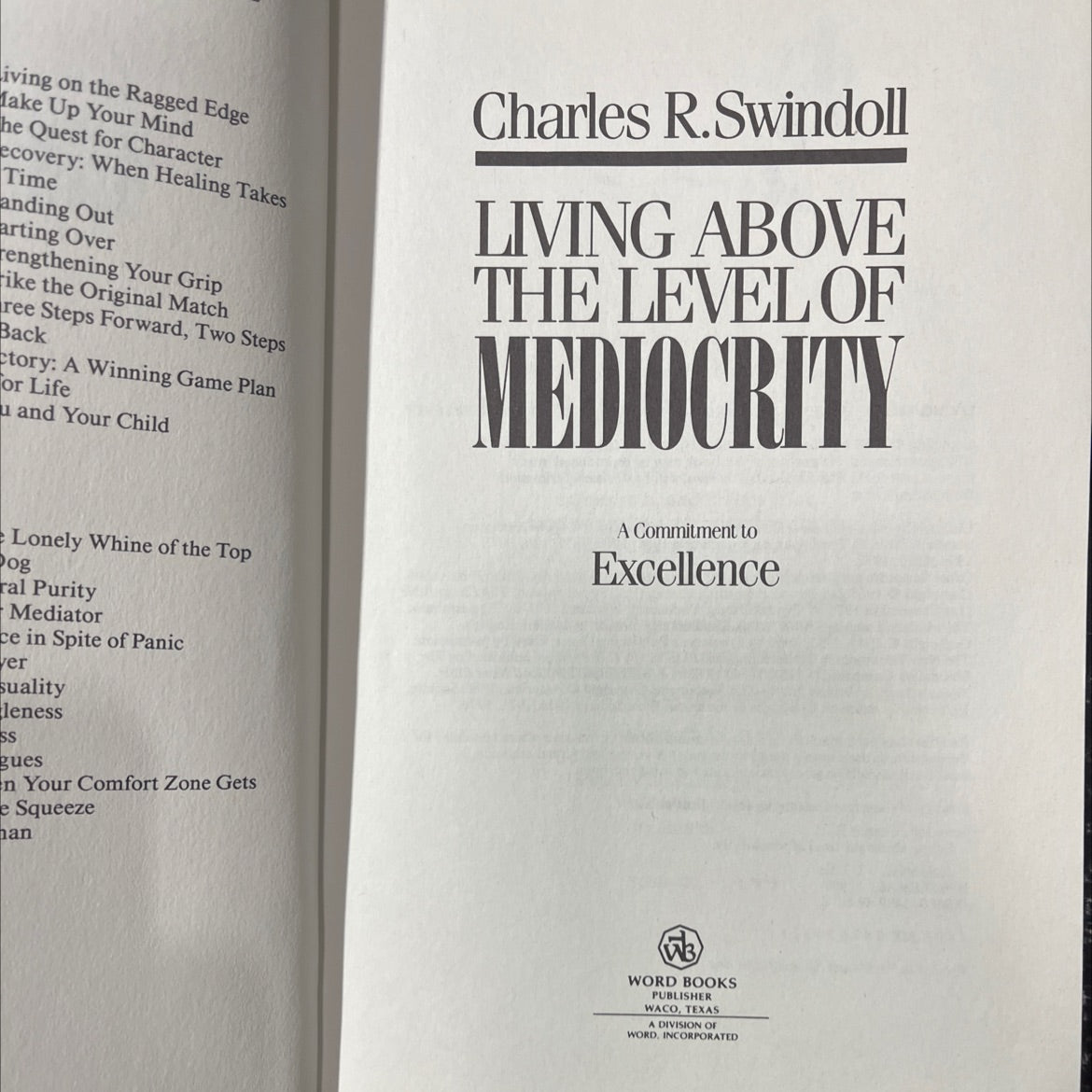 living above the level of mediocrity: a commitment to excellence book, by Charles R. Swindoll, 1987 Hardcover image 2
