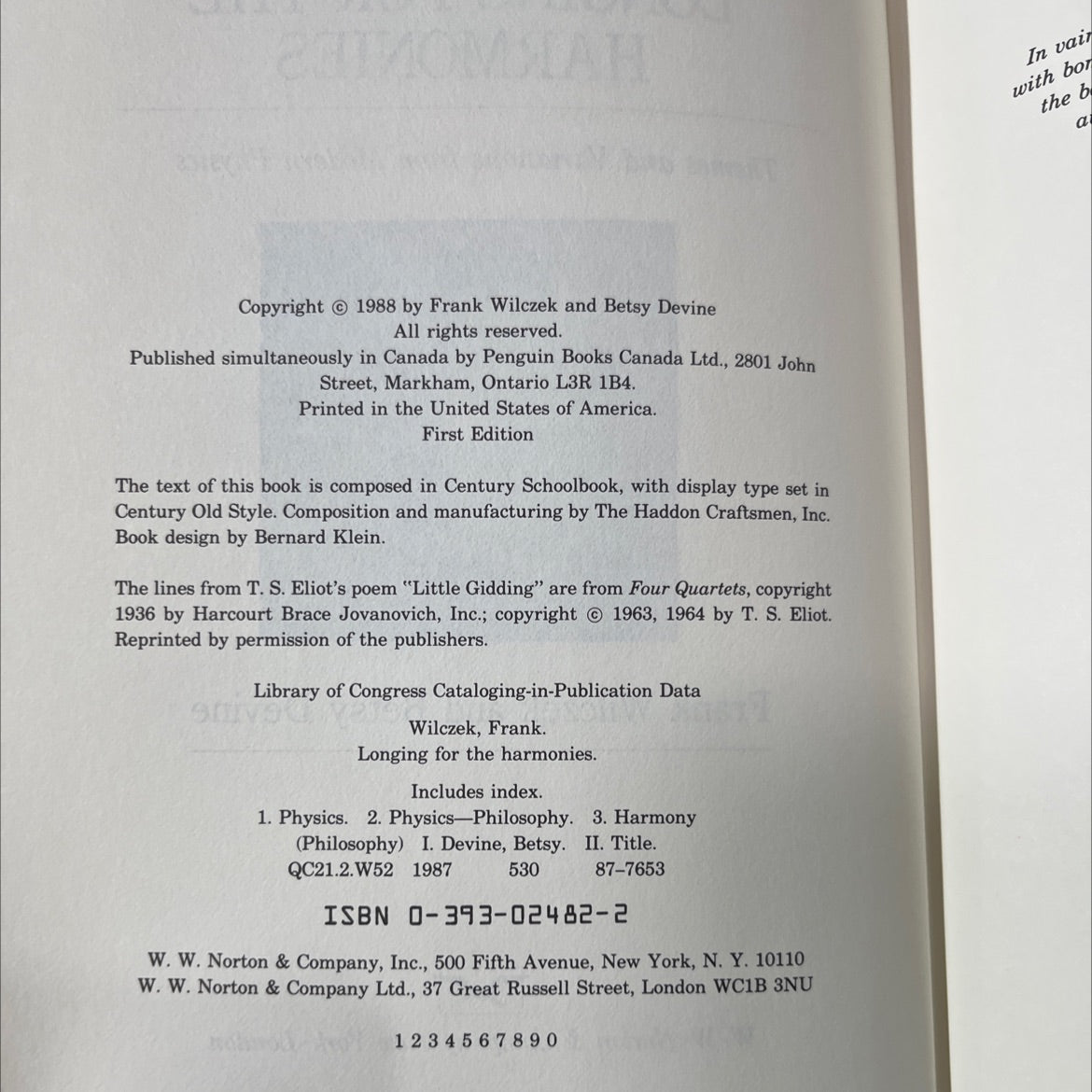 longing for the harmonies book, by Frank Wilczek and Betsy Devine, 1988 Hardcover image 3