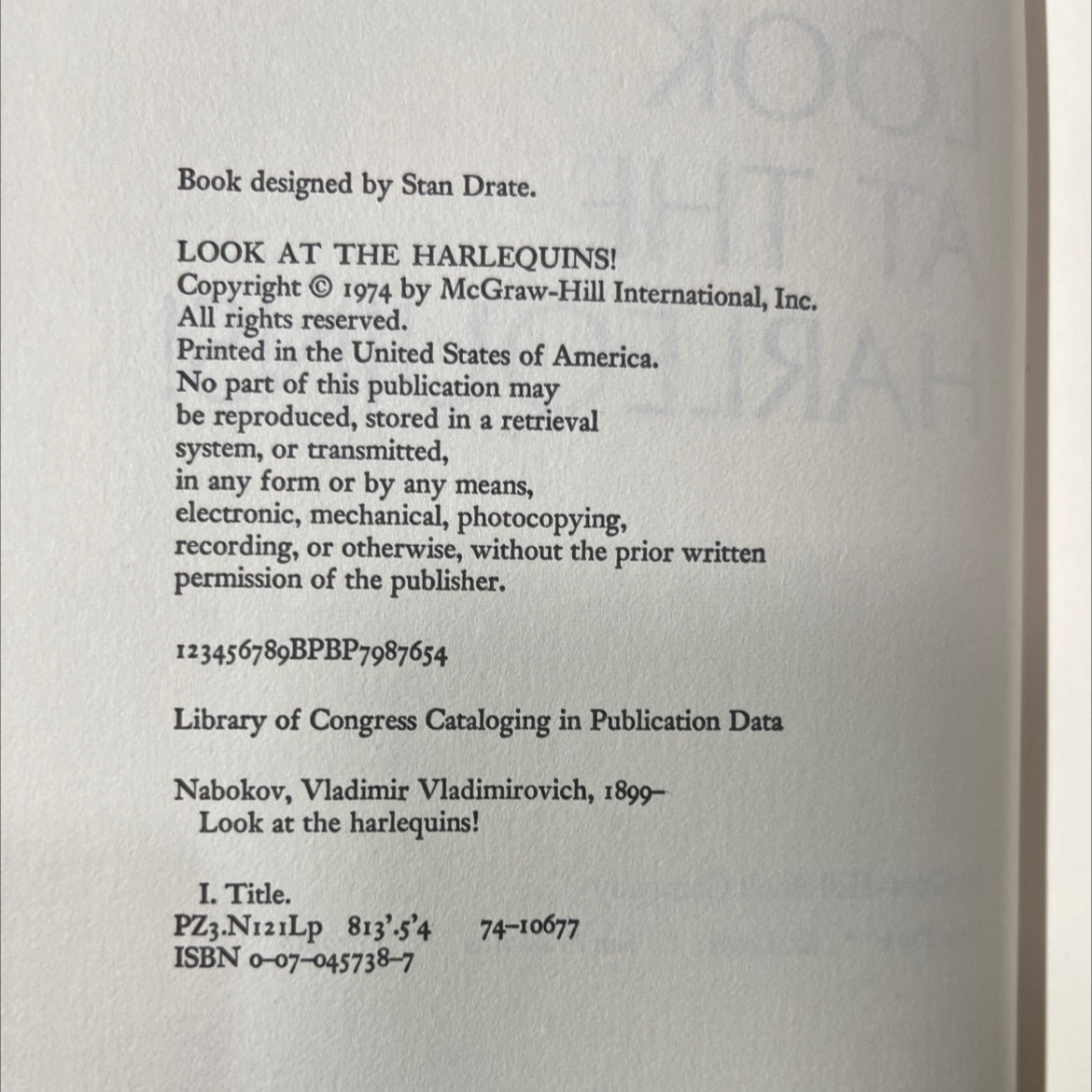 look at the harlequins! book, by vladimir nabokov, 1974 Hardcover image 3