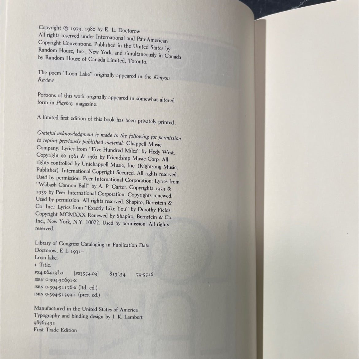 loon lake book, by E.L. Doctorow, 1980 Hardcover image 3