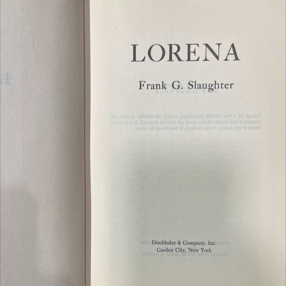 lorena book, by Frank G. Slaughter, 1959 Hardcover image 2