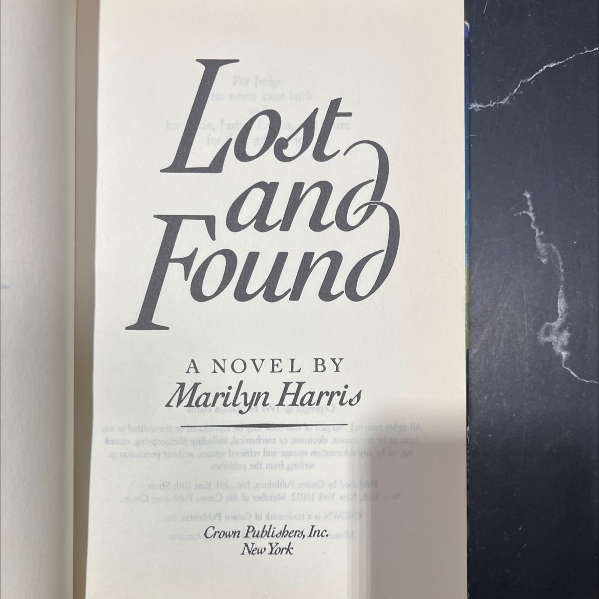 lost for de, just a found book, by Marilyn Harris, 1992 Hardcover image 2