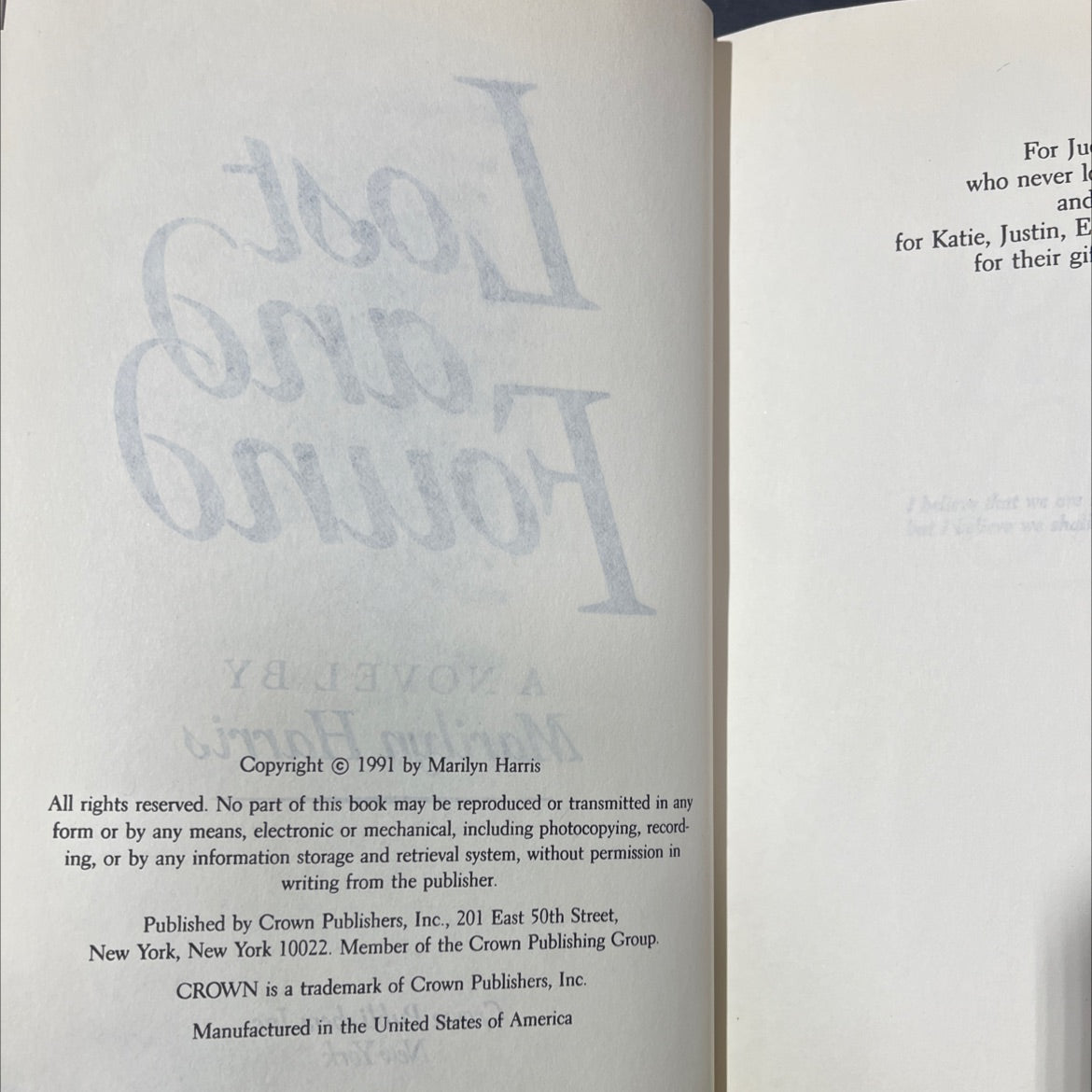 lost for de, just a found book, by Marilyn Harris, 1992 Hardcover image 3