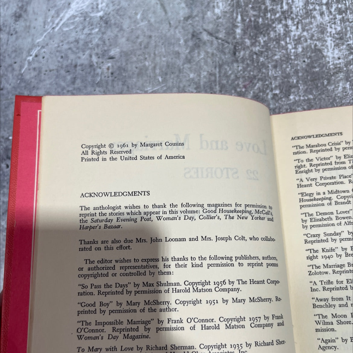 love and marriage: 22 stories book, by Margaret Cousins, 1961 Hardcover image 3
