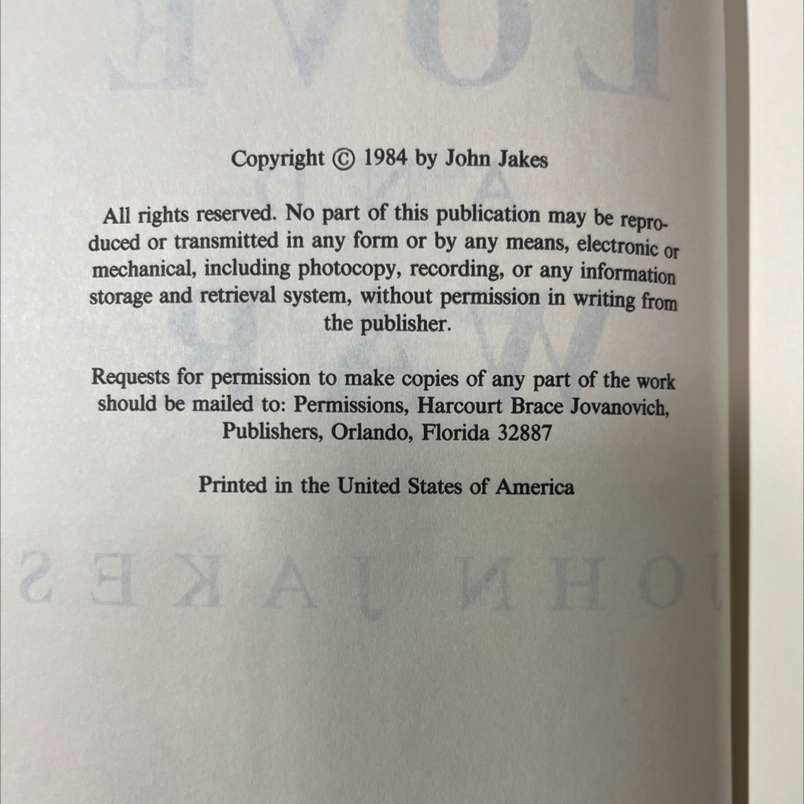 love and war book, by john jakes, 1984 Hardcover image 3