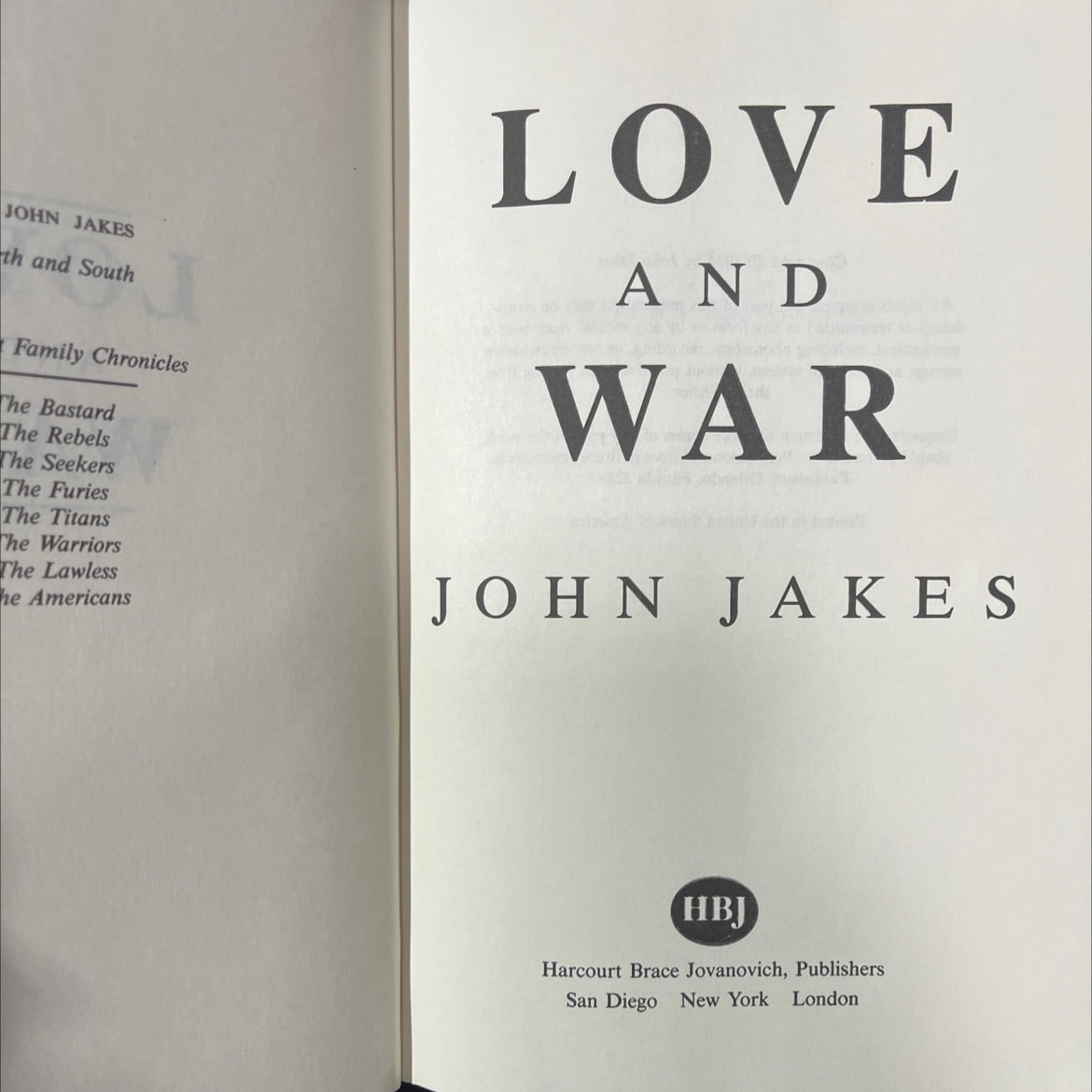 love and war book, by john jakes, 1984 Hardcover image 2