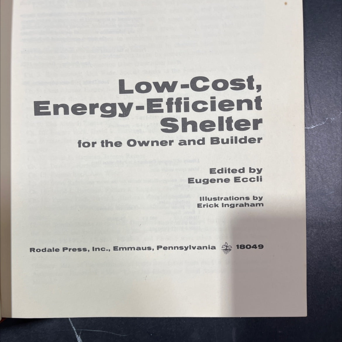 low-cost, energy-efficient shelter for the owner and builder book, by Eugene Eccli, 1976 Hardcover, First Edition, image 2
