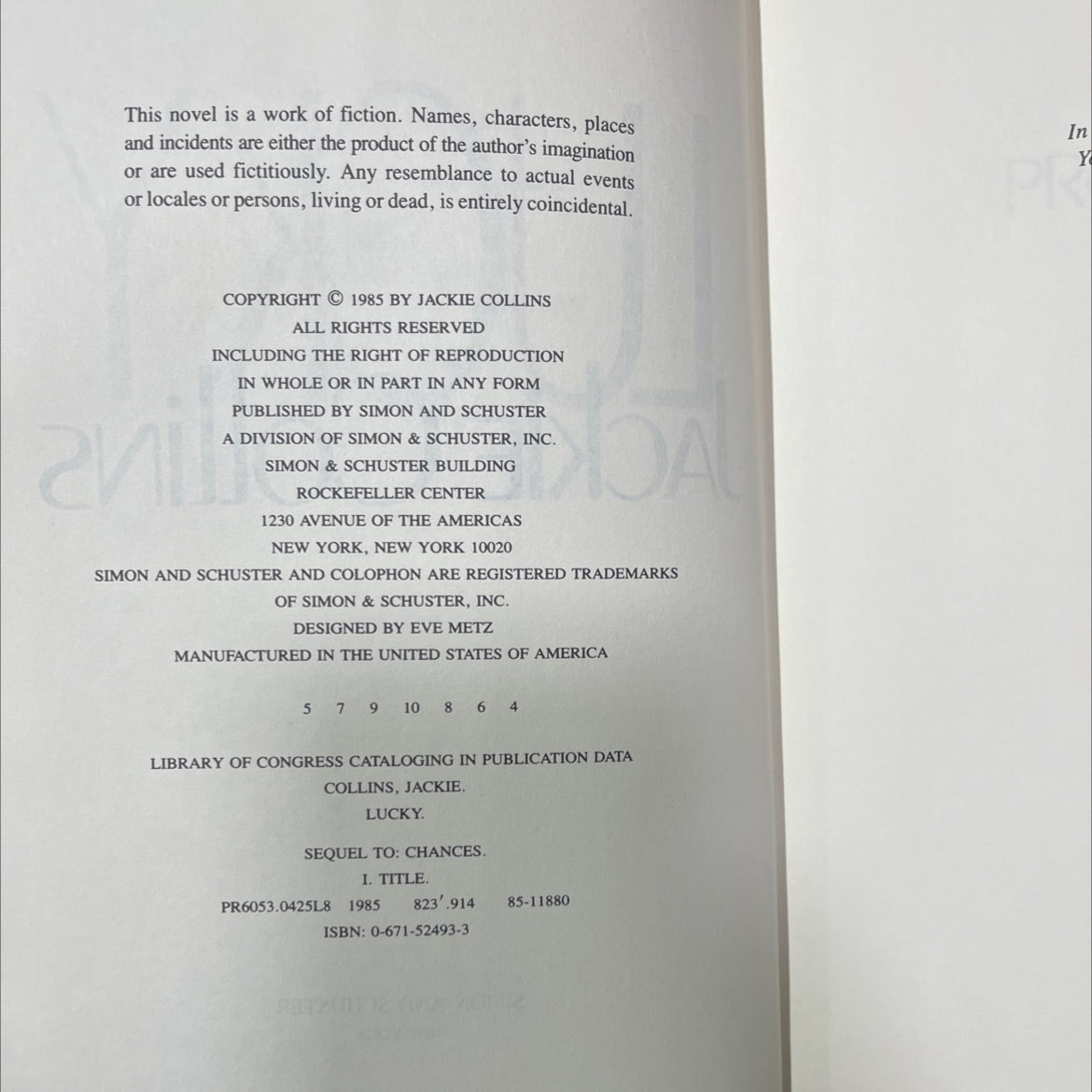 lucky book, by jackie collins, 1985 Hardcover image 3