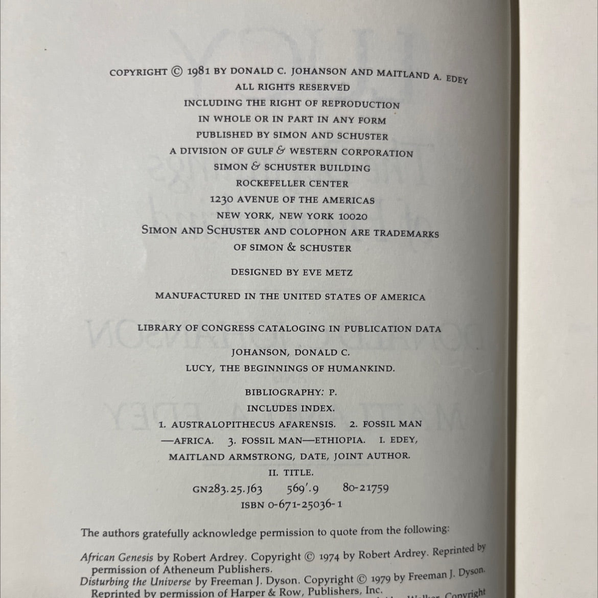 lucy the beginnings of humankind book, by donald c. johanson and maitland a. edey, 1981 Hardcover image 3