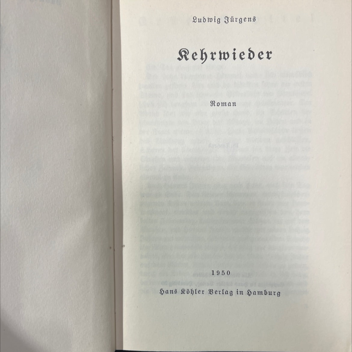 ludwig jürgens kehrwieder novel book, by unknown, 1969 Hardcover image 2