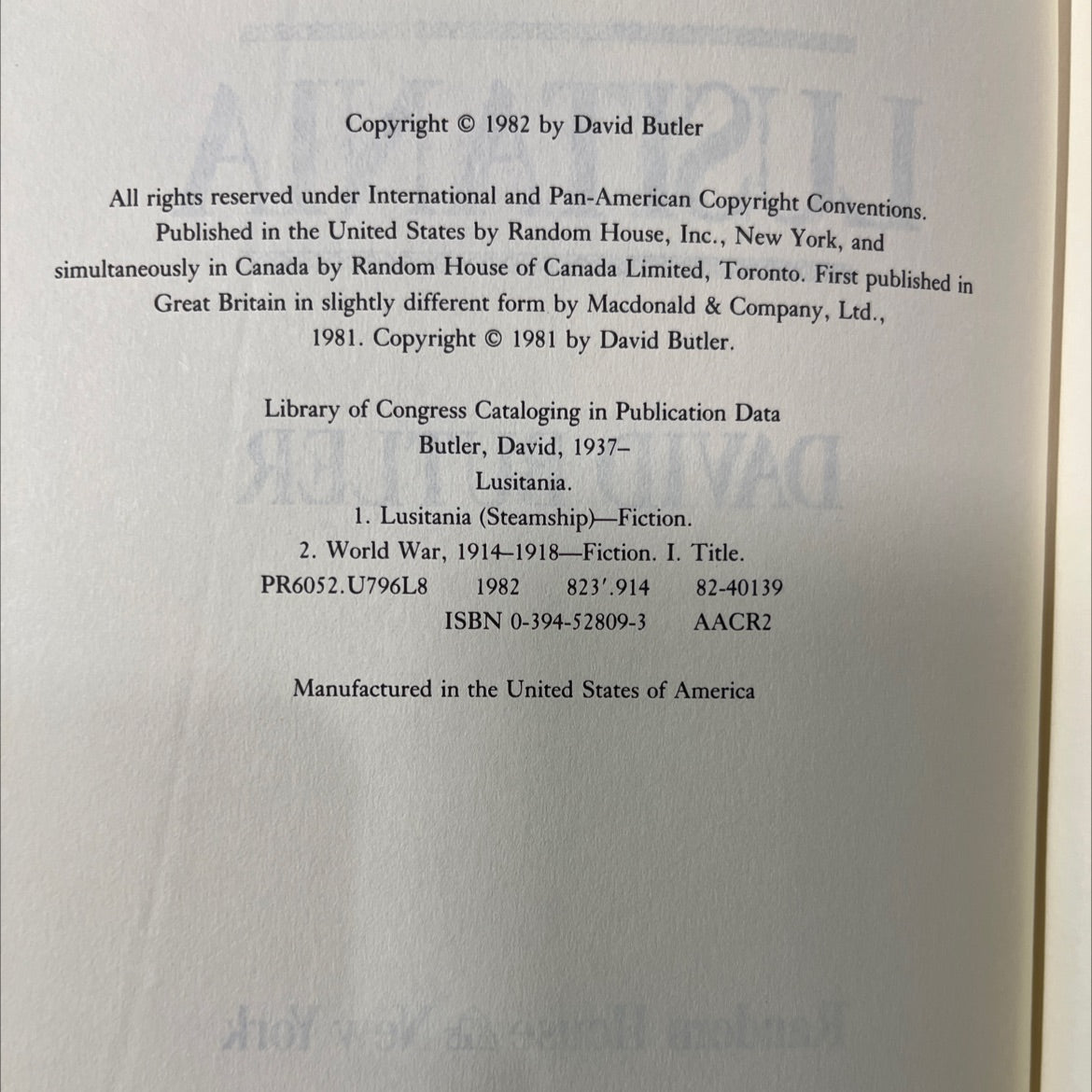 lusitania book, by david butler, 1982 Hardcover image 3