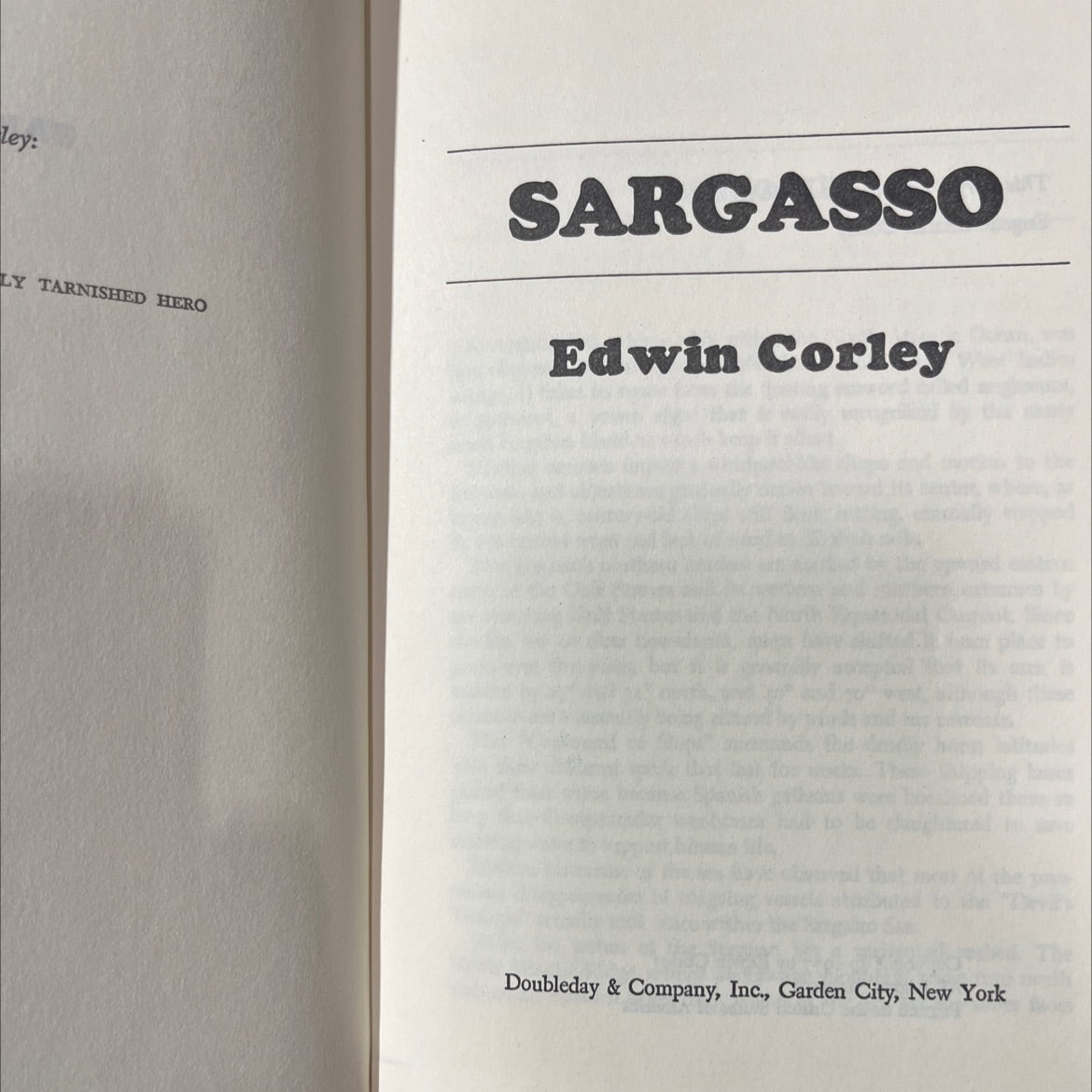 ly tarnished hero sargasso book, by Edwin Corley, 1977 Hardcover image 2
