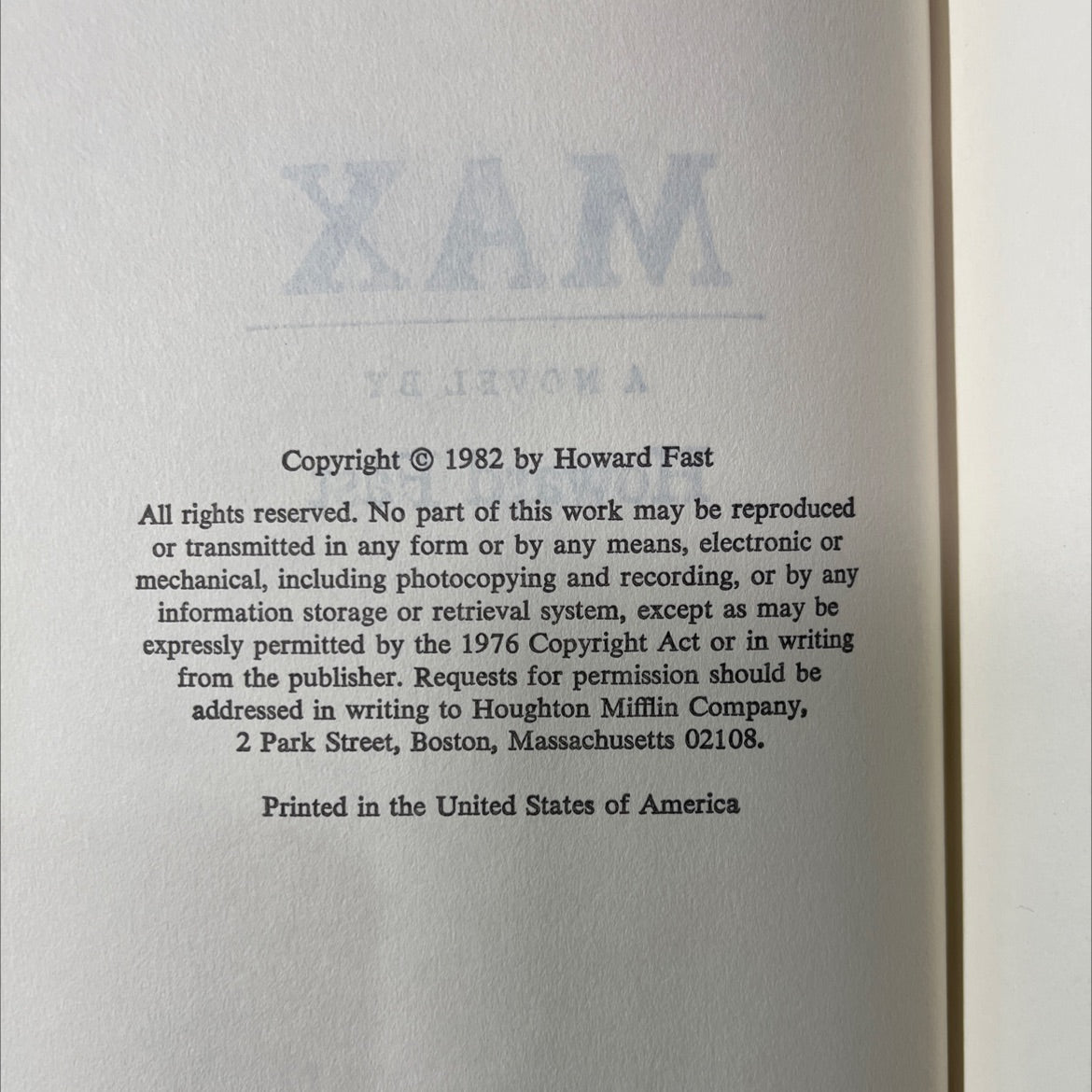 m max a novel book, by Howard Fast, 1982 Hardcover image 3