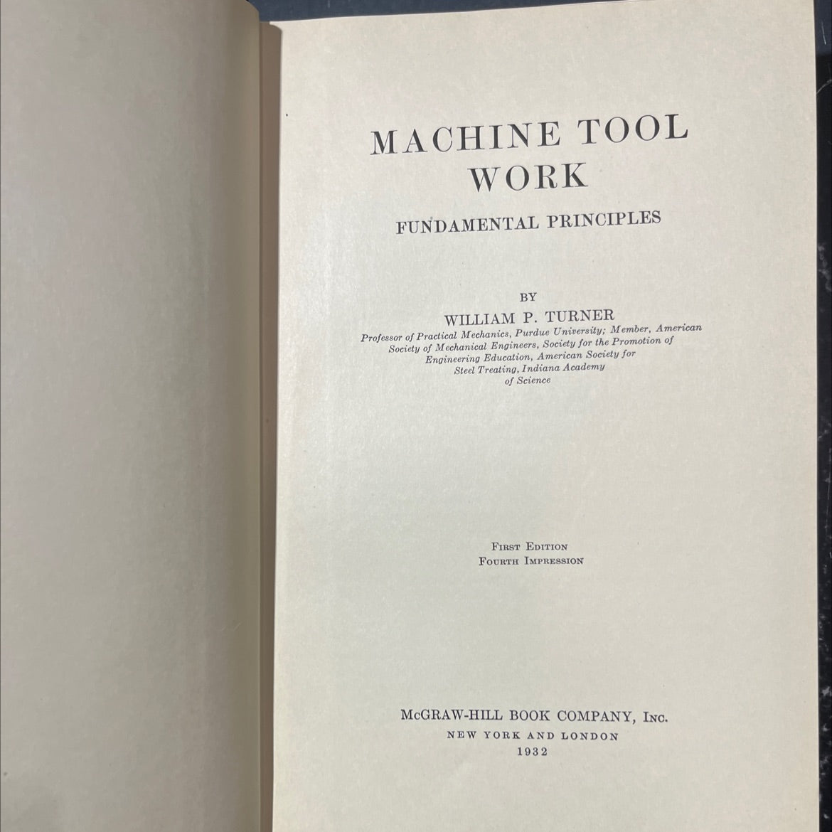 machine tool work fundamental principles book, by william p. turner, 1932 Hardcover image 2