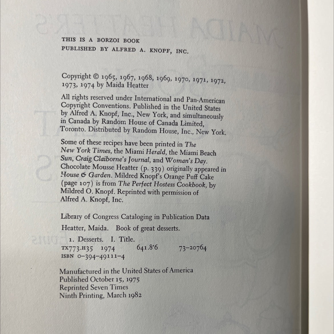 maida heatter's book of great desserts book, by maida heatter, 1982 Hardcover image 3