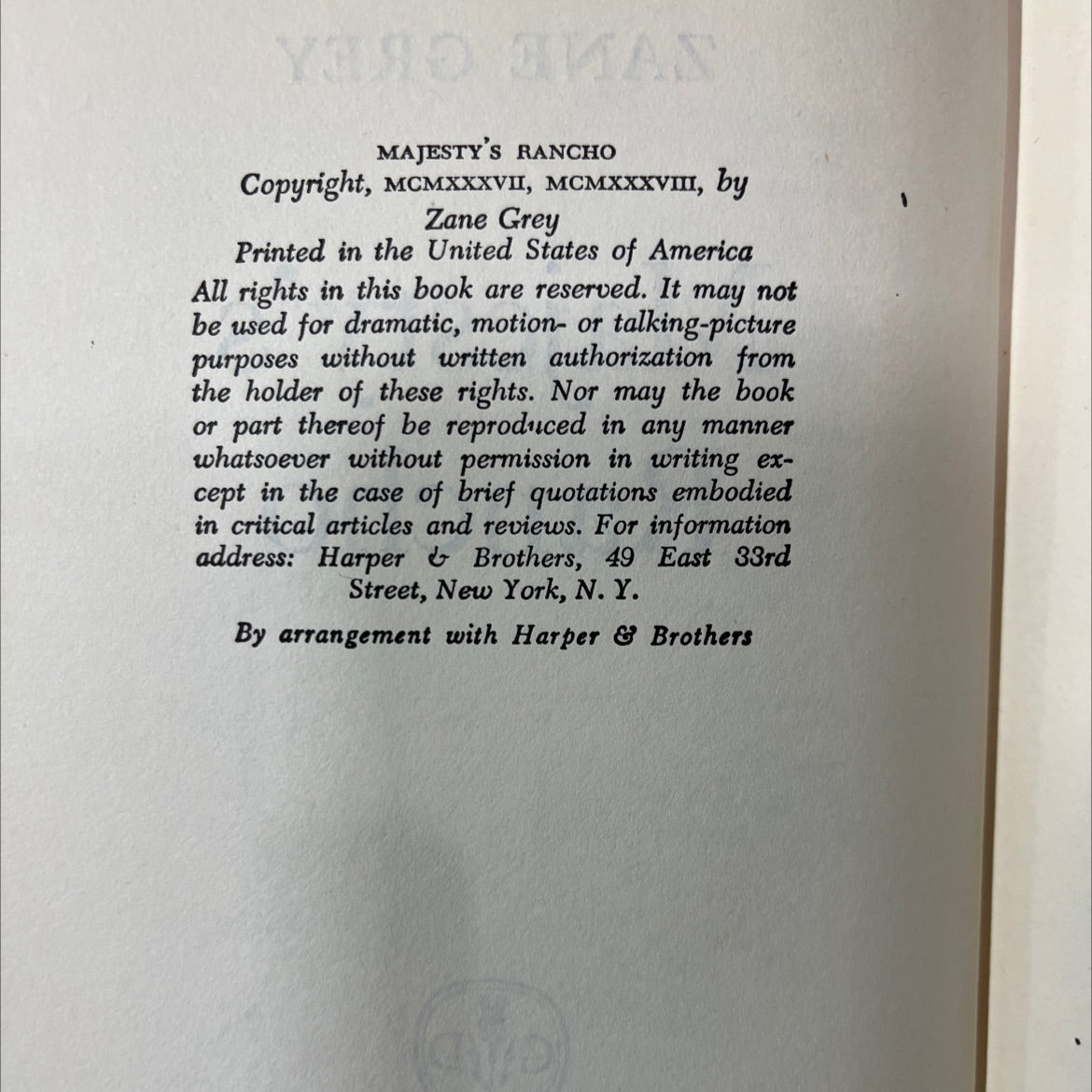 majesty's rancho book, by zane grey, 1938 Hardcover image 3