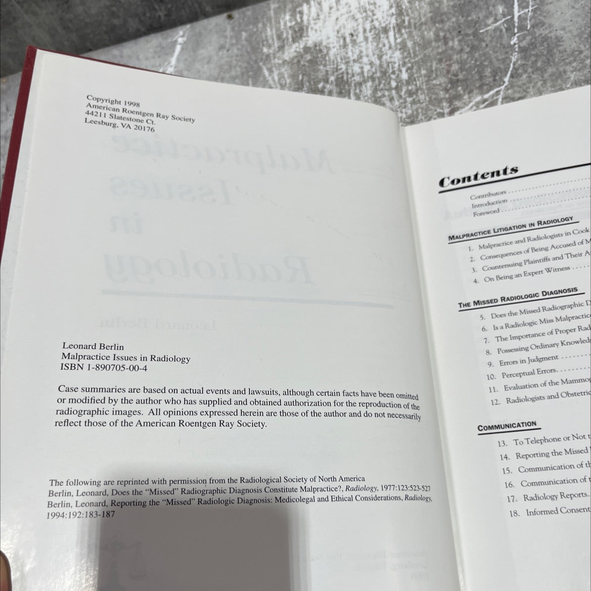 malpractice issues in radiology book, by leonard berlin, 1998 Hardcover image 3