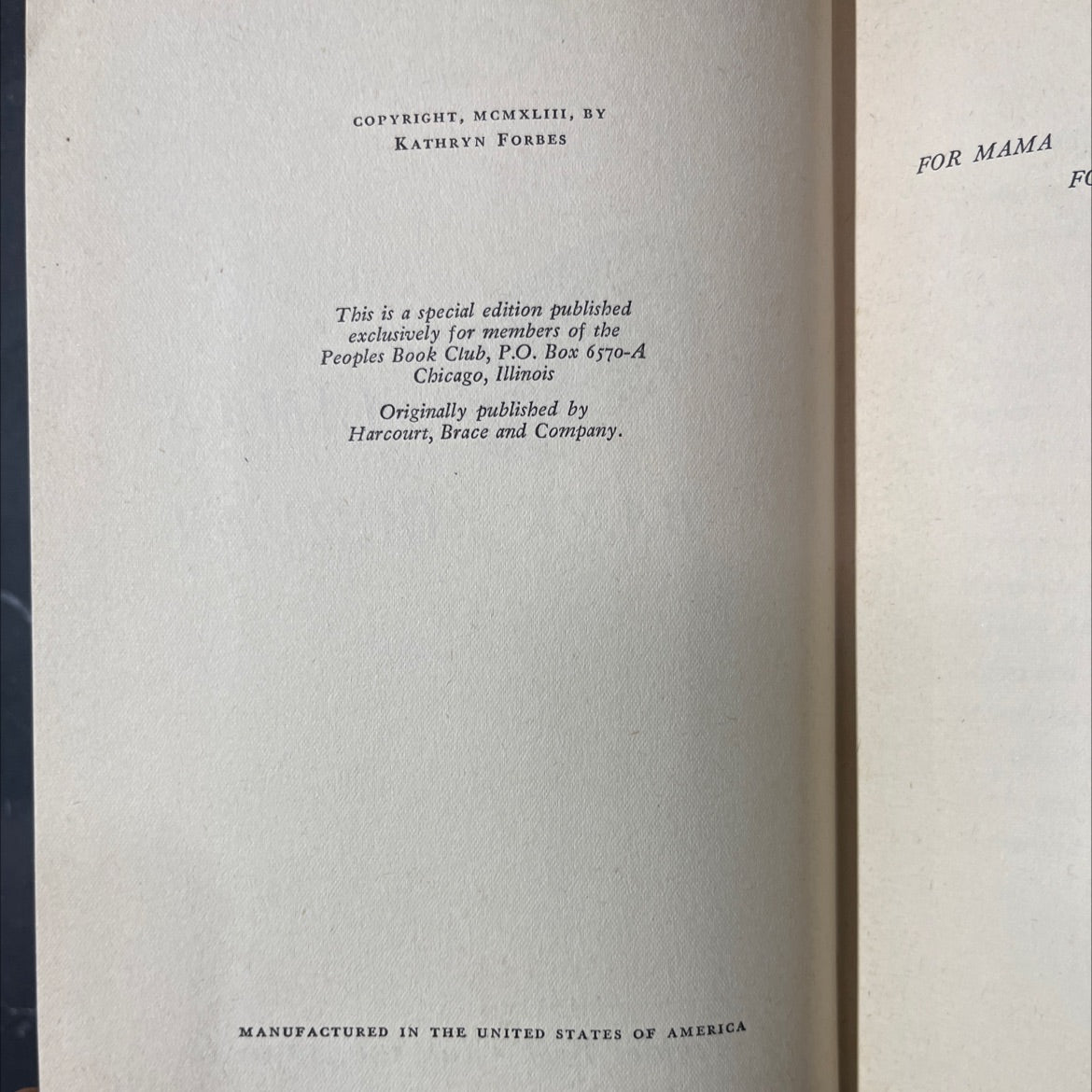 mama's bank account book, by kathryn forbes, 1943 Hardcover image 3