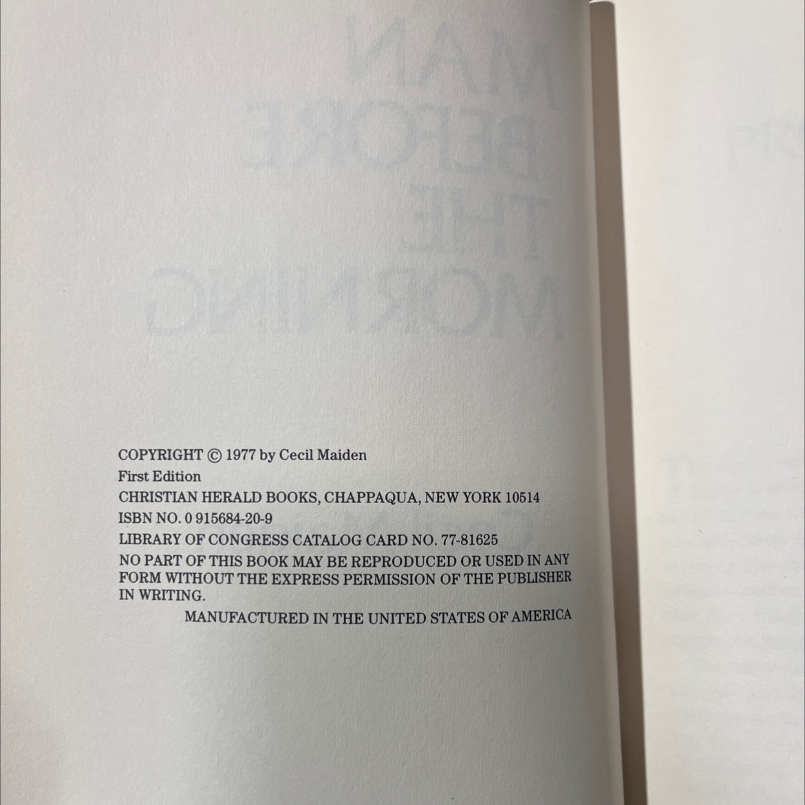 man before the morning book, by Cecil Maiden, 1977 Hardcover image 3