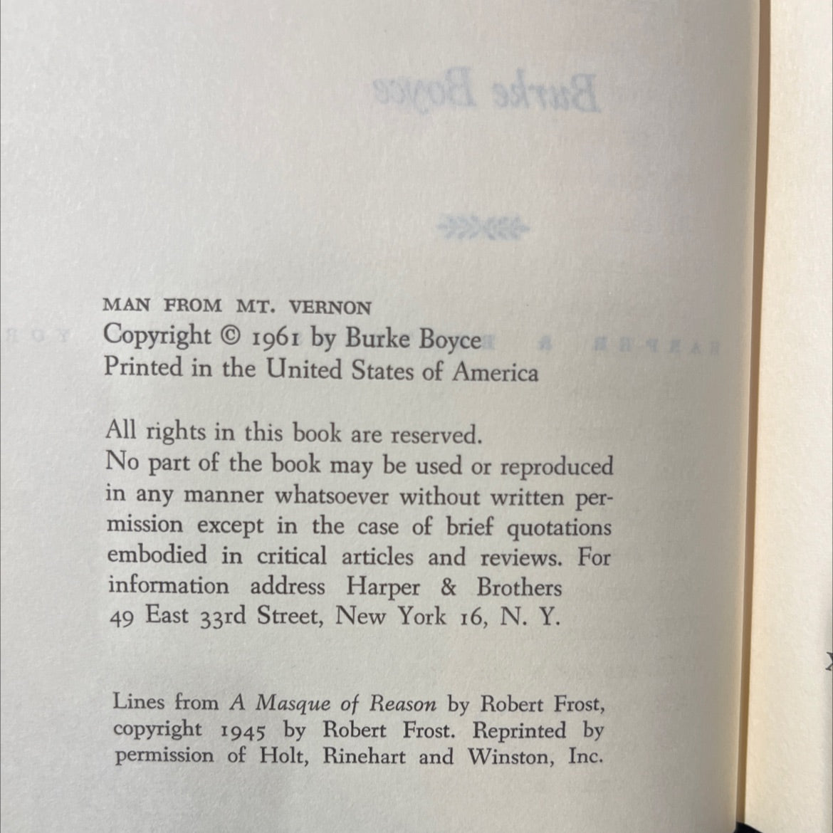 man from mt. vernon book, by Burke Boyce, 1961 Hardcover image 3
