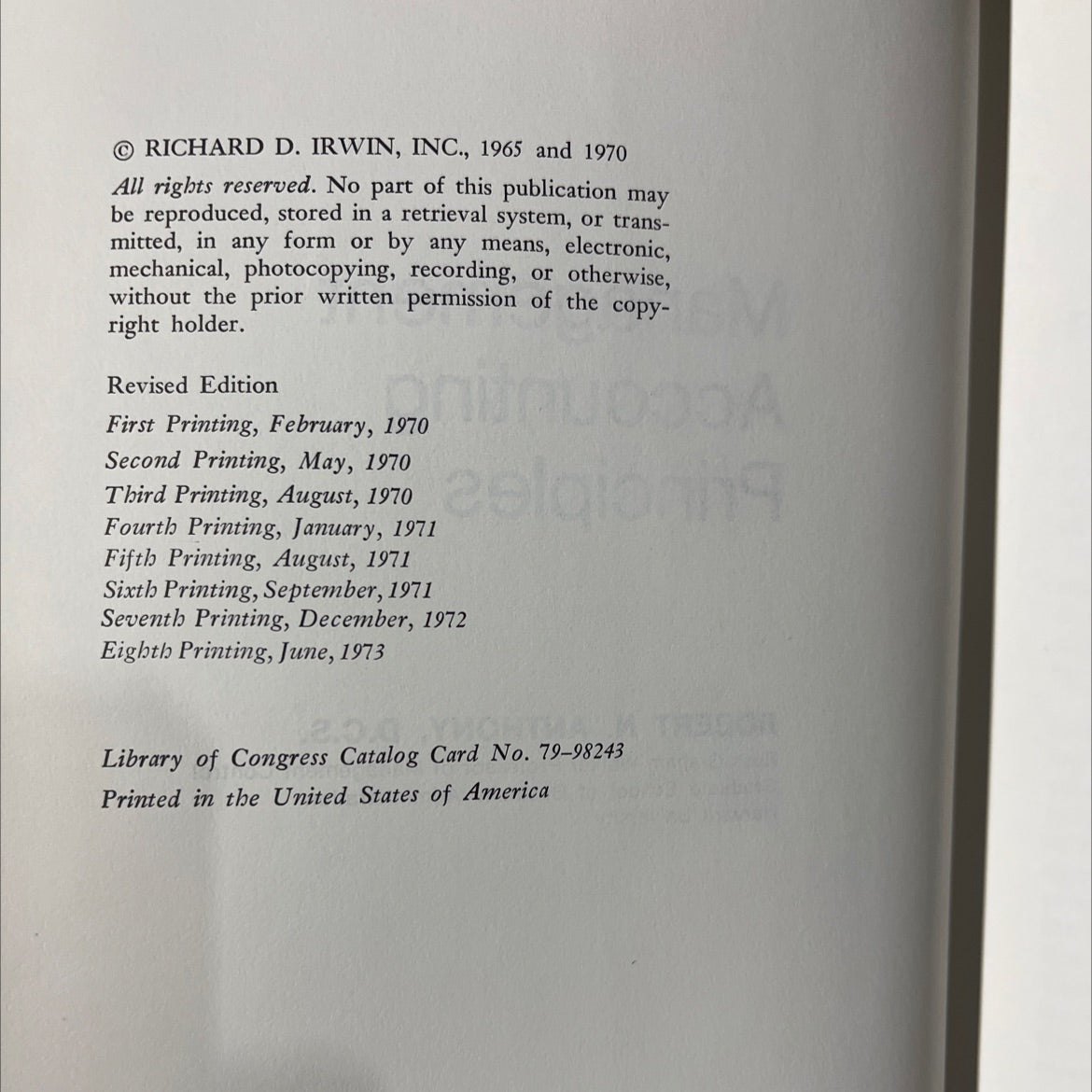 management accounting principles book, by robert n. anthony, 1970 Hardcover image 3