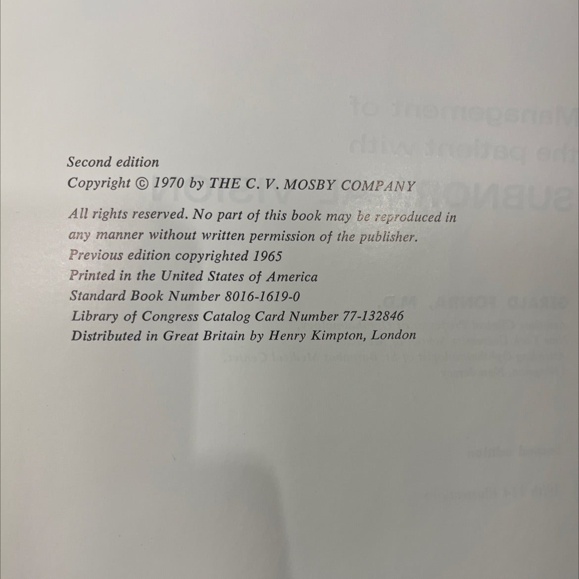 management of the patient with subnormal vision book, by gerald fonda, m.d., 1970 Hardcover image 3