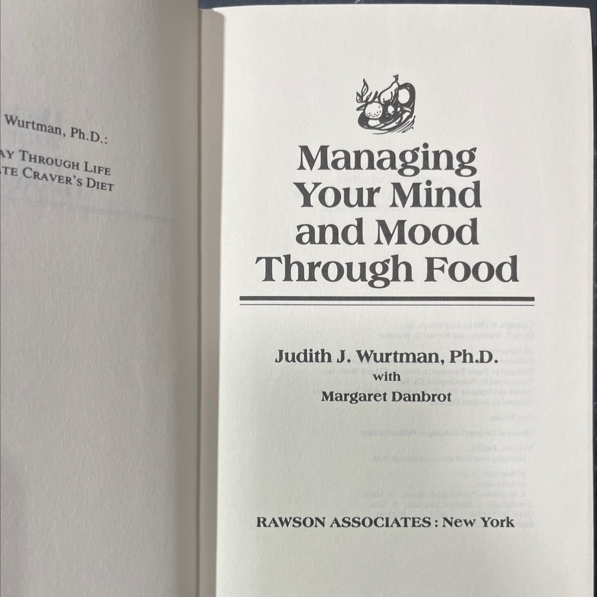 managing your mind and mood through food book, by judith j. wurtman, ph.d., 1986 Hardcover image 2