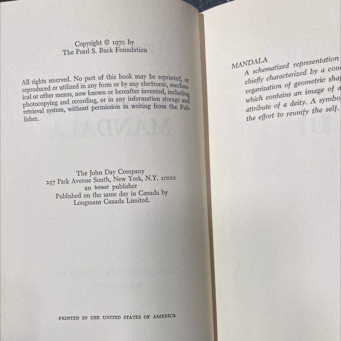 mandala book, by pearl s. buck, 1970 Hardcover image 3