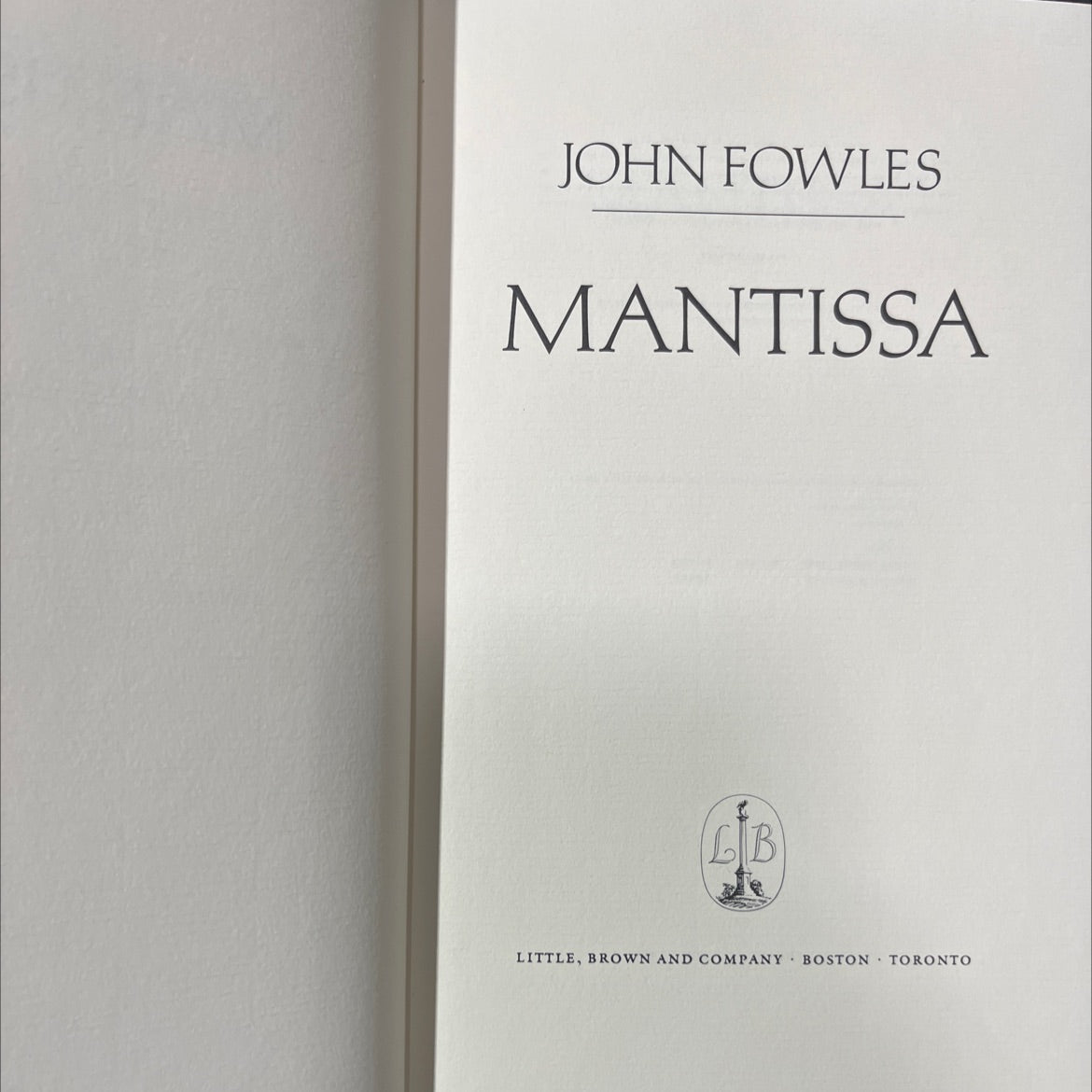 mantissa book, by john fowles, 1982 Hardcover image 2