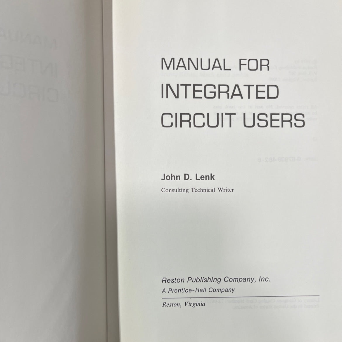 manual for integrated circuit users book, by John D. Lenk, 1973 Hardcover image 2