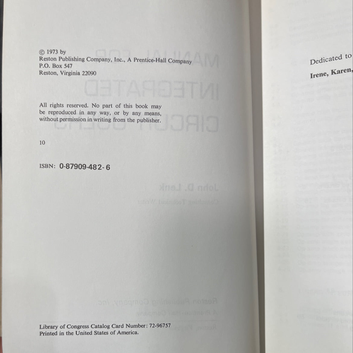 manual for integrated circuit users book, by John D. Lenk, 1973 Hardcover image 3