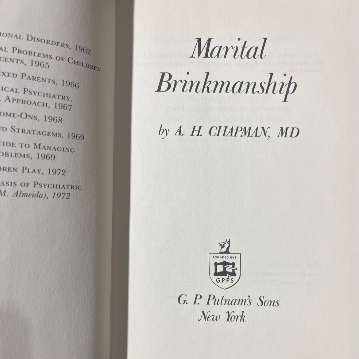 marital brinkmanship book, by A.H. Chapman, 1974 Hardcover image 2
